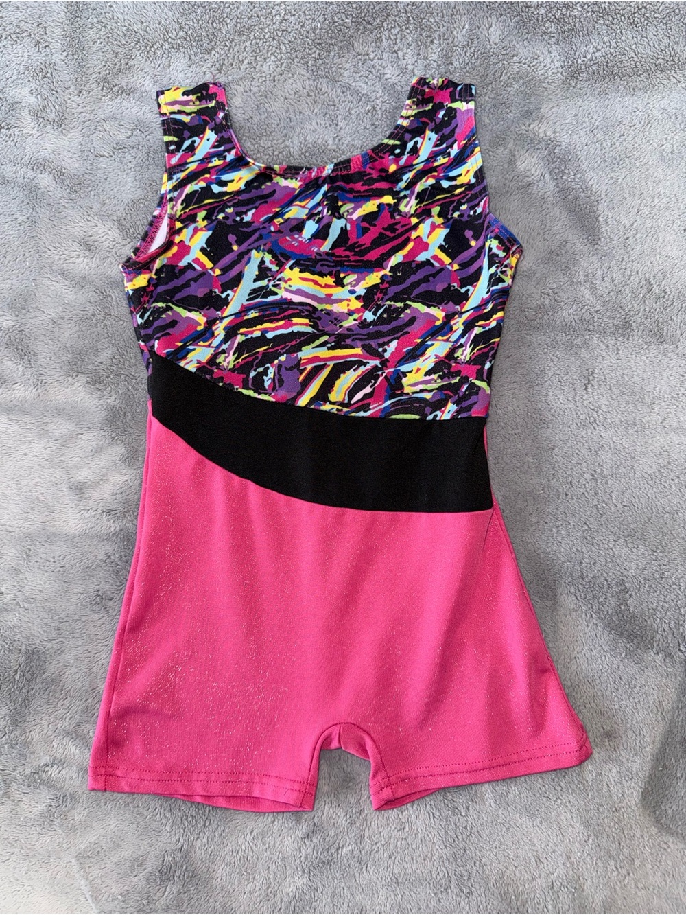 Girls Sleeveless Leotard Romper Multicolor & Pink with Black Waist Detail